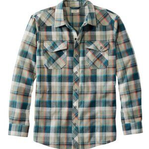 L.L. Bean Men’s Katahdin Performance Flannel Shirt Eucalyptus/Deep Admiral Blue
